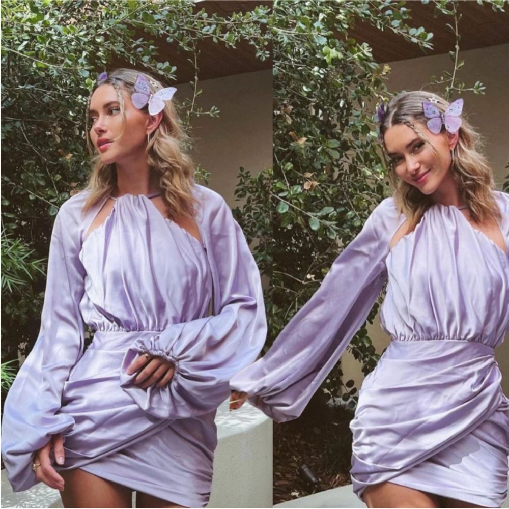 HOUSE OF CB 'Kate' Orchid Satin Front Wrap Mini Dress purple size‎ XL